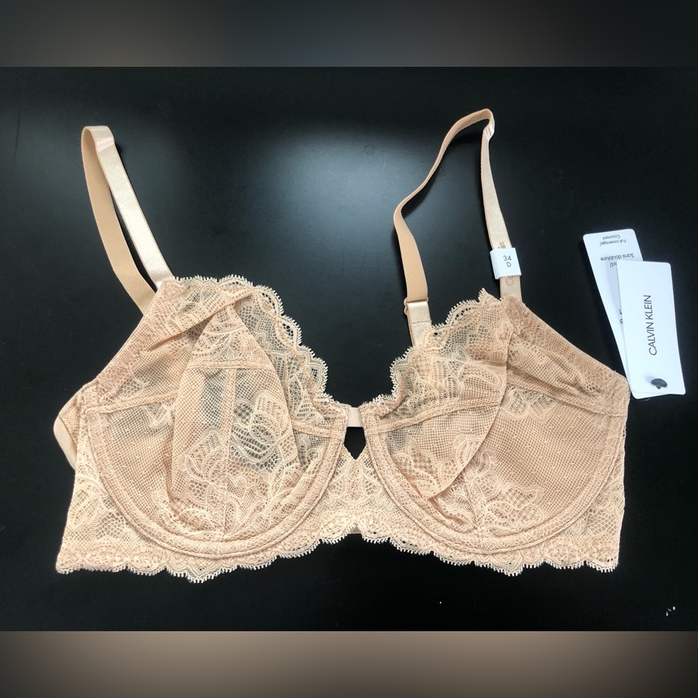 New NWT Calvin Klein mesh lace unlined full coverage nude tan bra 34D